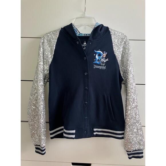 Disney Disneyland 60th Varsity Jacket Girls XL/Women's S Sparkle Sleeves READ